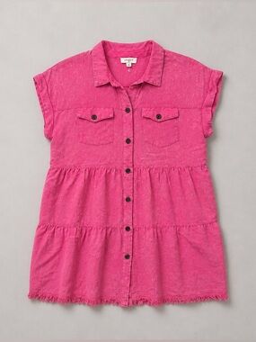Umgee Hot Pink Tiered Button-Front Shirt Dress